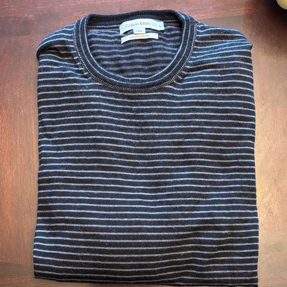 Calvin Klein Black and Gray Striped Pullover